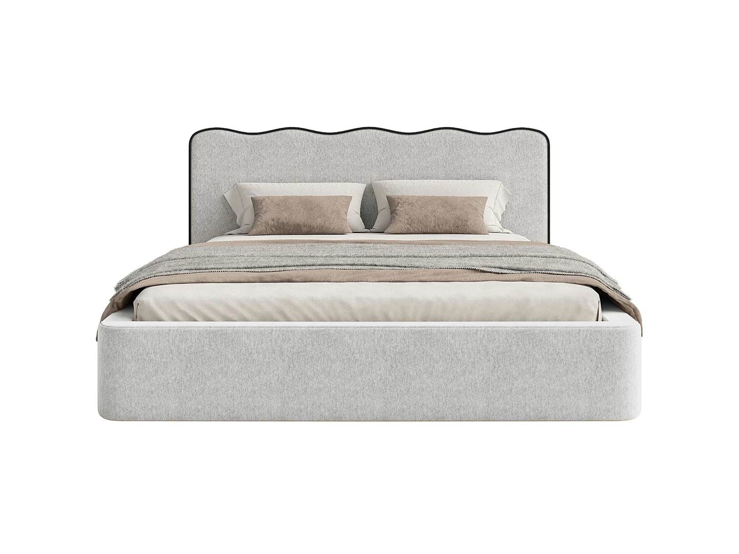 Gestoffeerd bed met opbergruimte – 200x200 cm – in lichtgrijze geweven stof – DUNEY