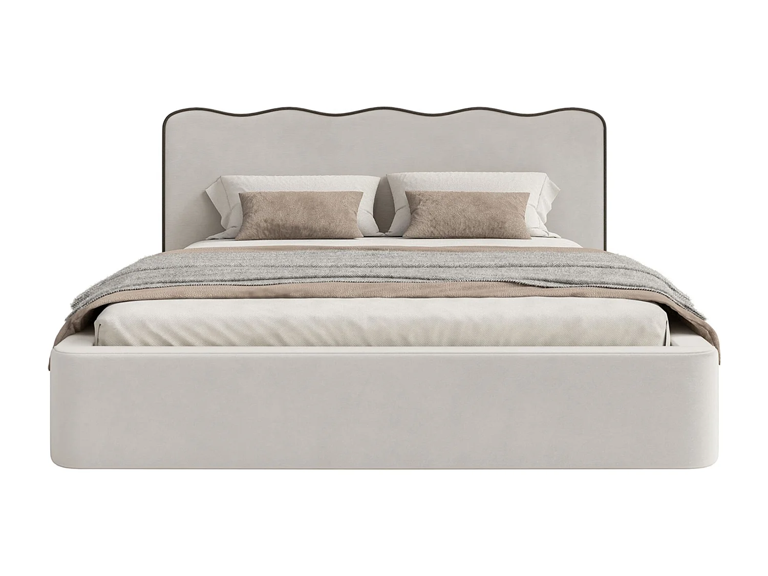 Lit tapissé avec coffre – 160x200 cm – en velours beige clair – DUNEY