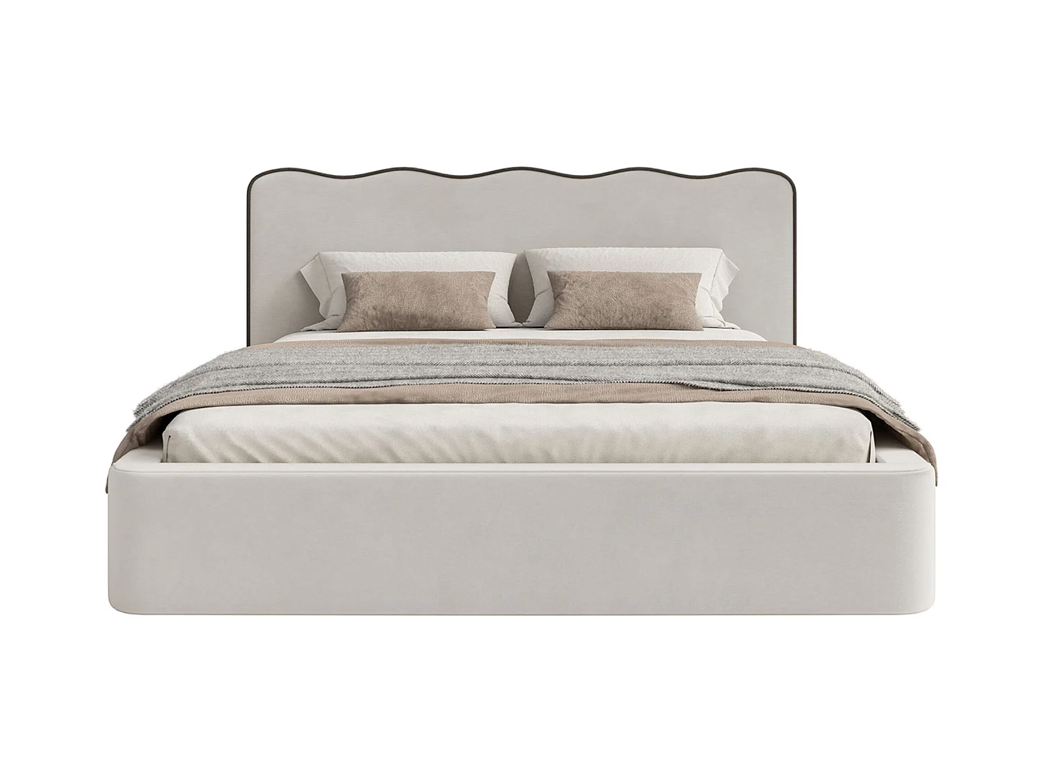 Lit tapissé avec coffre – 160x200 cm – en velours beige clair – DUNEY