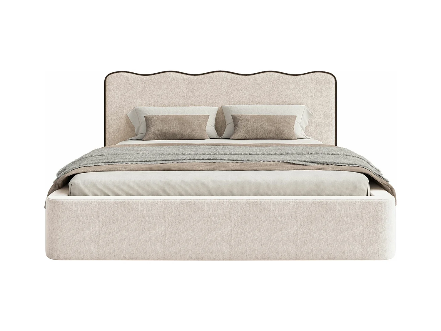 Lit tapissé avec coffre – 200x200 cm – en tissu tressé beige clair – DUNEY