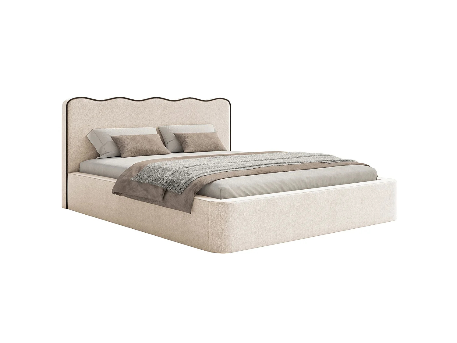 Gestoffeerd bed met opbergruimte – 200x200 cm – in lichtbeige geweven stof – DUNEY