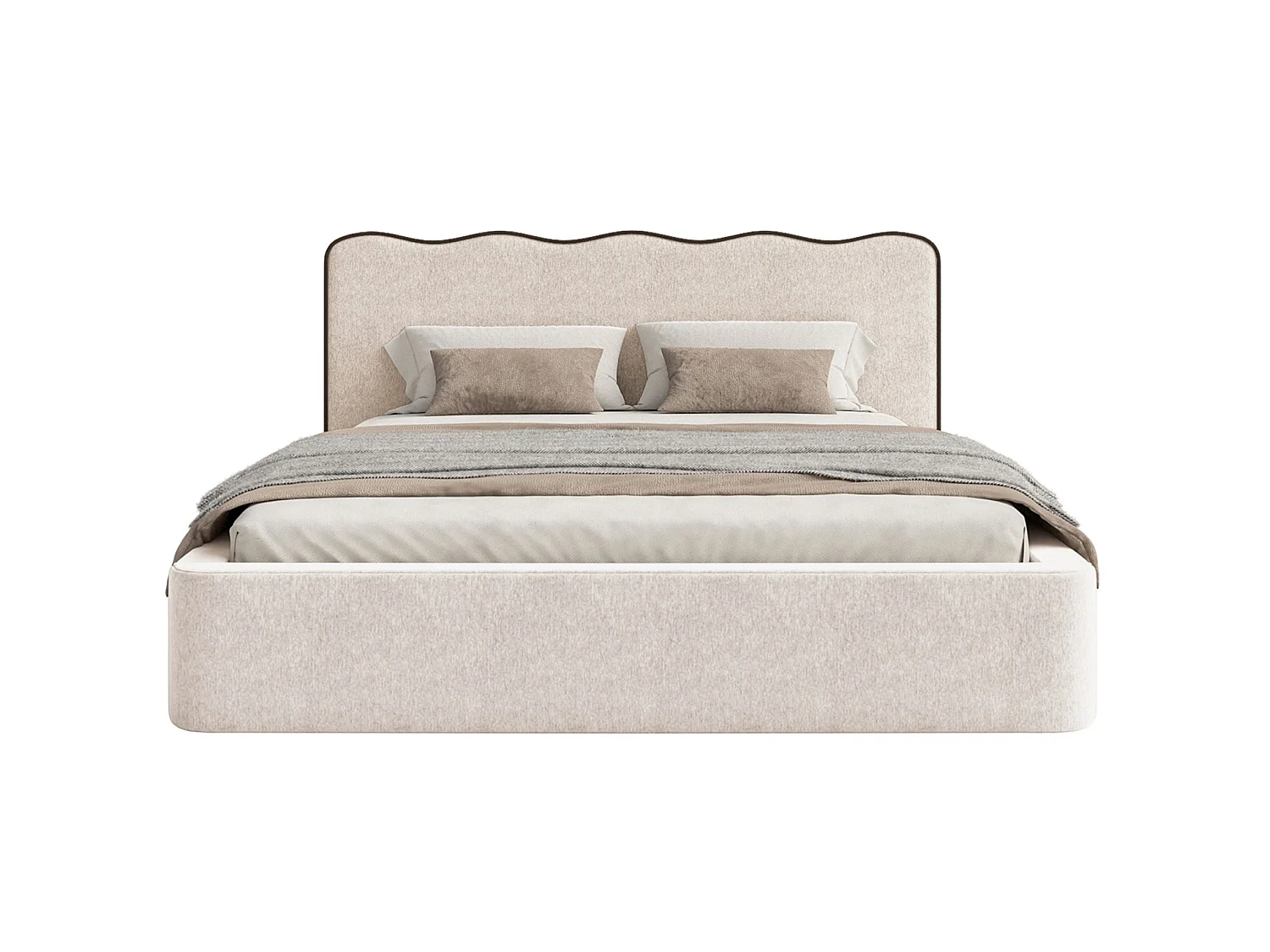 Gestoffeerd bed met opbergruimte – 200x200 cm – in lichtbeige geweven stof – DUNEY