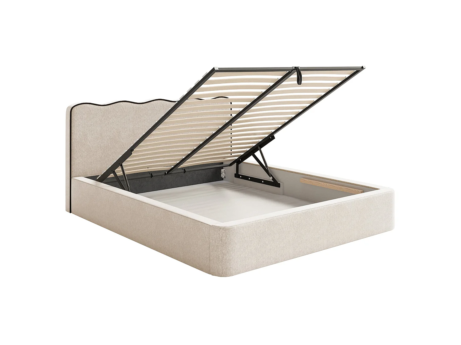 Gestoffeerd bed met opbergruimte – 200x200 cm – in lichtbeige geweven stof – DUNEY