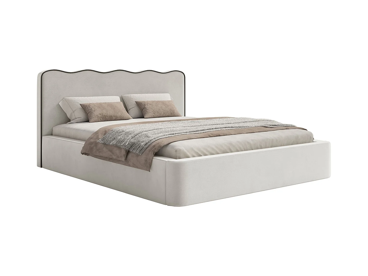 Lit tapissé avec coffre – 180x200 cm – en velours beige clair – DUNEY