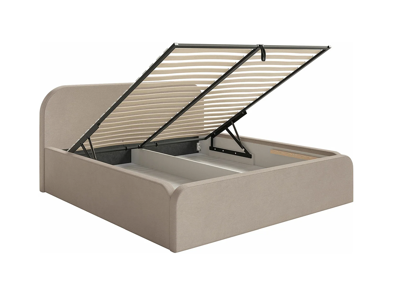 Lit tapissé avec coffre – 200x200 cm – en velours beige – UMIKE