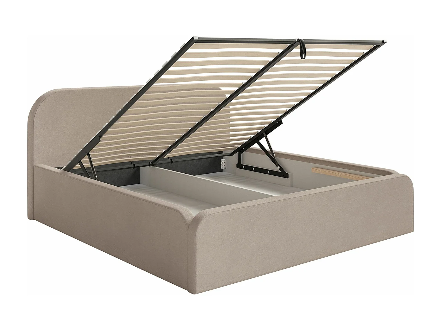 Gestoffeerd bed met opbergruimte – 200x200 cm – in beige fluweel – UMIKE