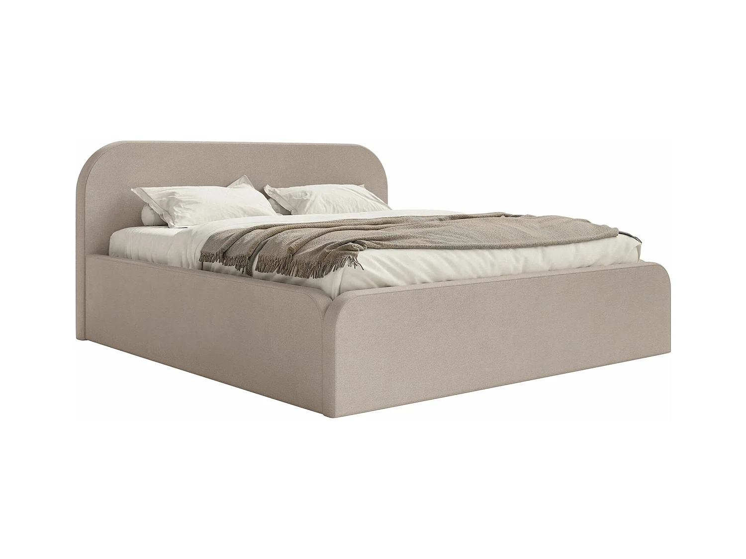 Lit tapissé avec coffre – 180x200 cm – en velours beige – UMIKE