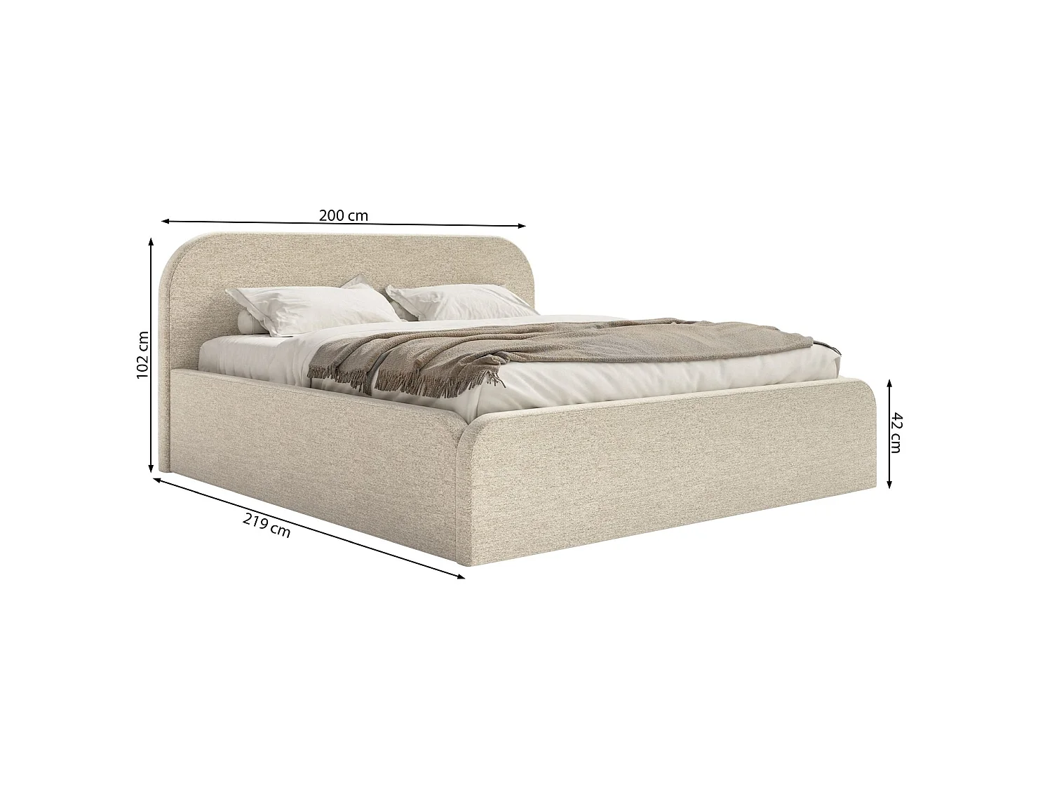 Lit tapissé avec coffre – 180x200 cm – en velours beige – UMIKE
