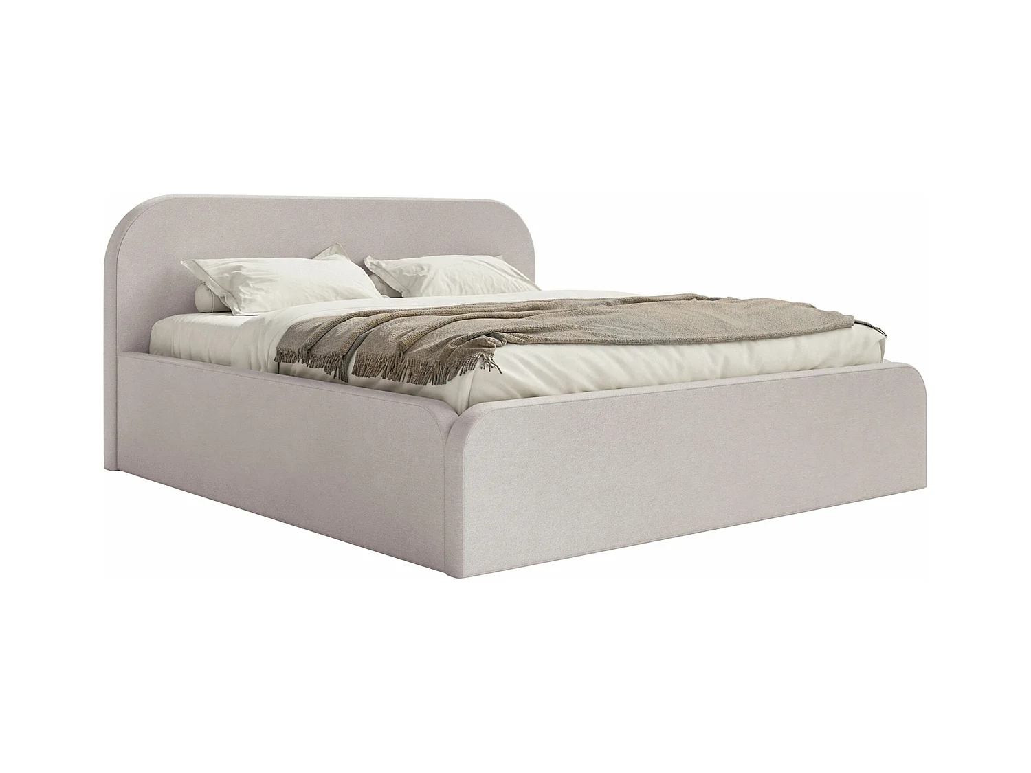 Lit tapissé avec coffre – 200x200 cm – en velours beige-gris – UMIKE