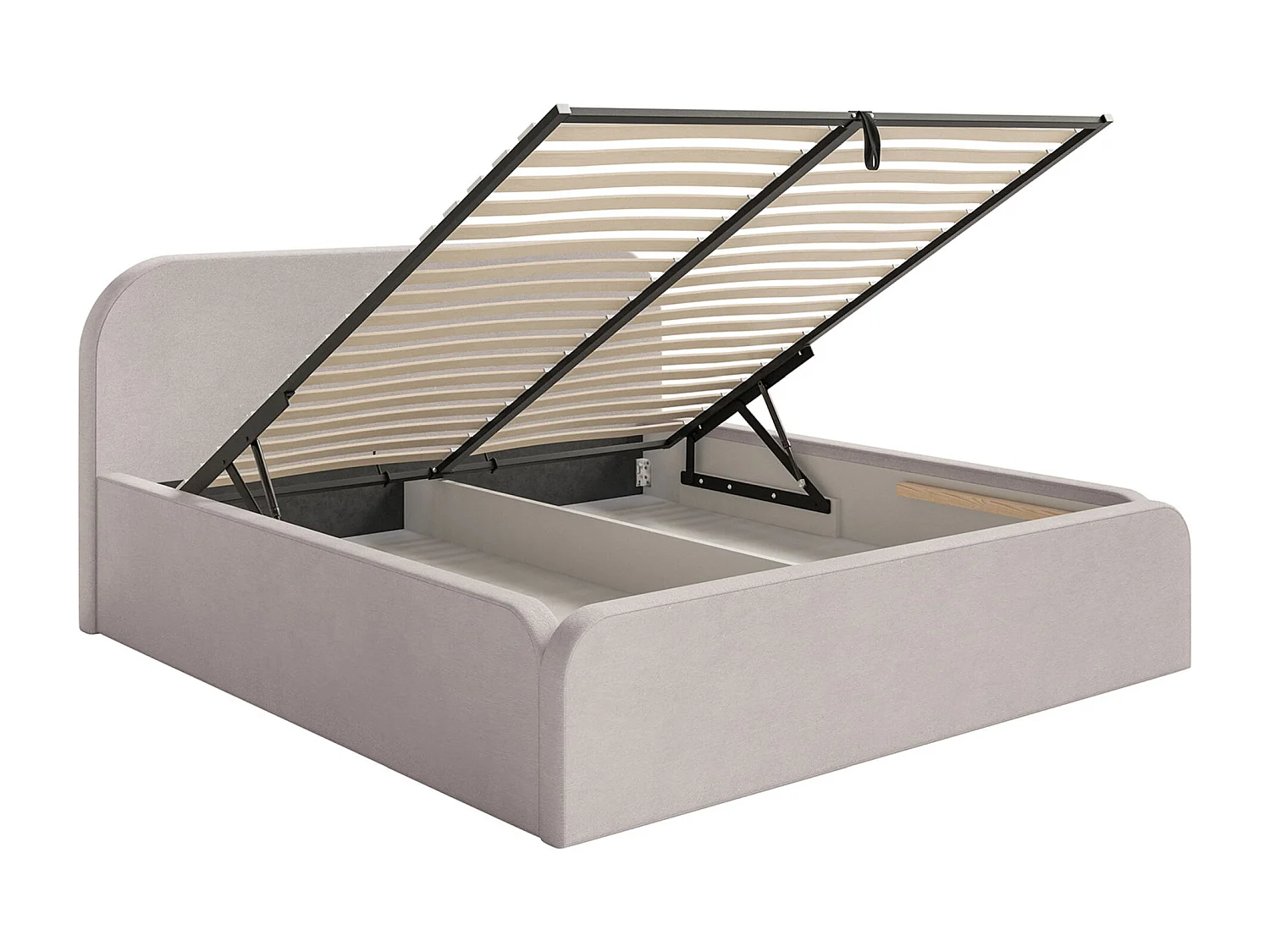 Lit tapissé avec coffre – 200x200 cm – en velours beige-gris – UMIKE