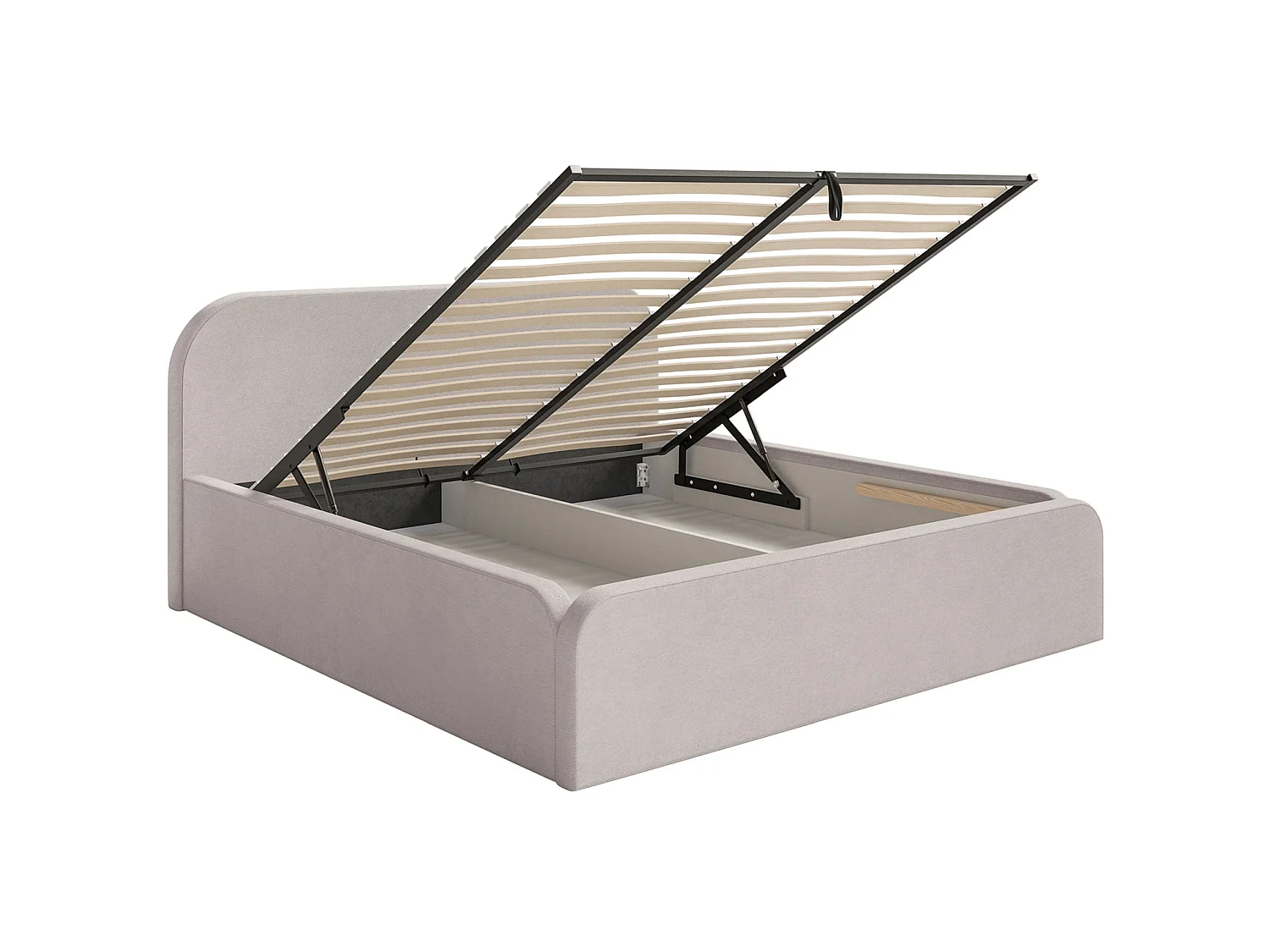Lit tapissé avec coffre – 200x200 cm – en velours beige-gris – UMIKE