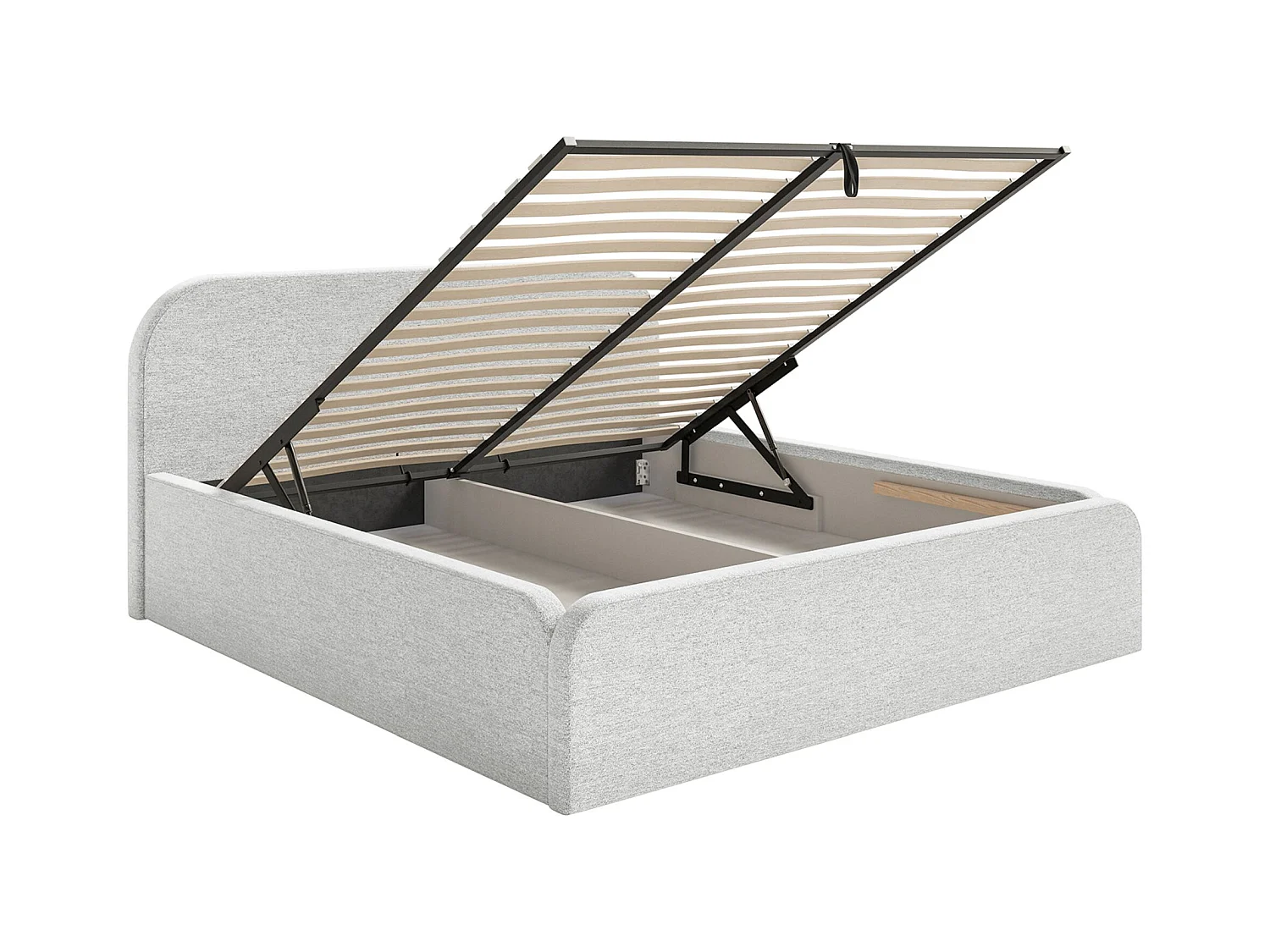 Lit tapissé avec coffre – 200x200 cm – en tissu chenille gris clair – UMIKE