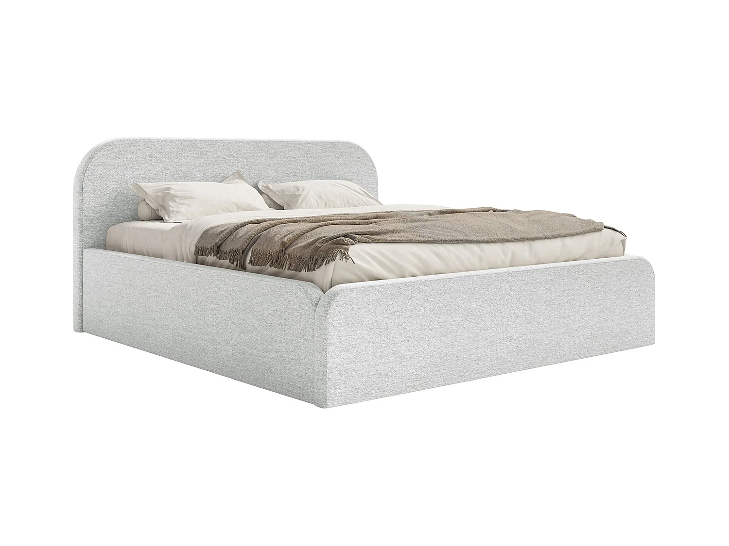 Lit tapissé avec coffre – 200x200 cm – en tissu chenille gris clair – UMIKE