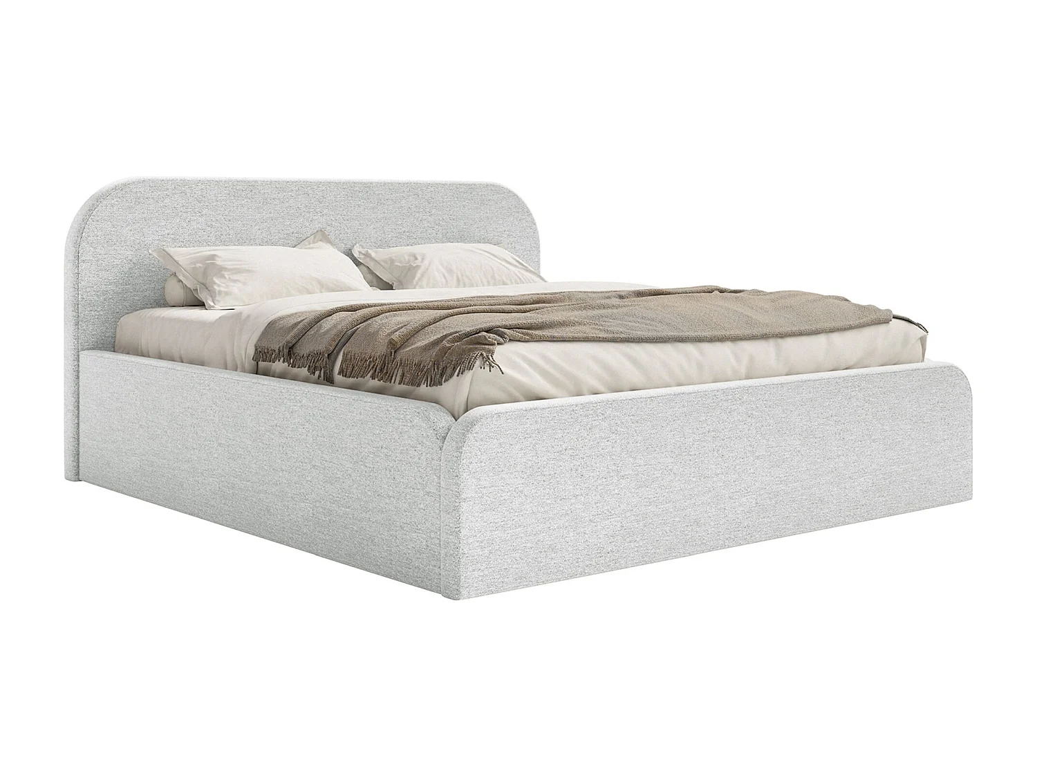 Lit tapissé avec coffre – 200x200 cm – en tissu chenille gris clair – UMIKE