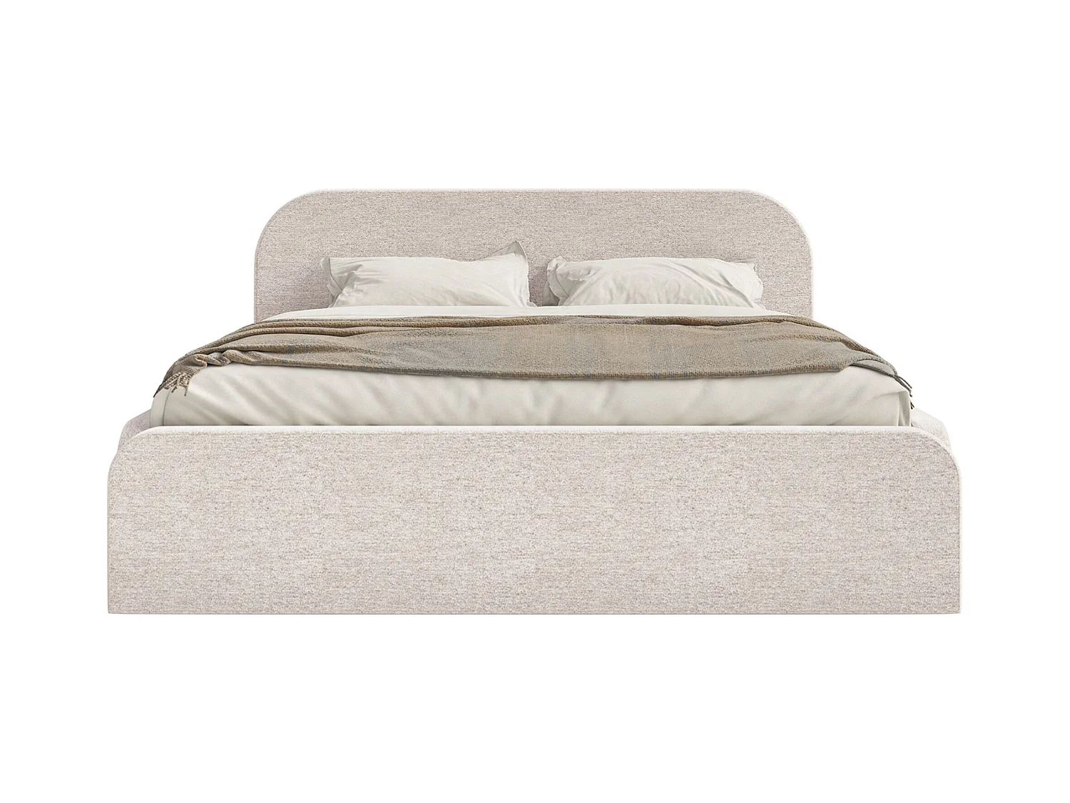 Lit tapissé avec coffre – 160x200 cm – en tissu chenille beige clair – UMIKE