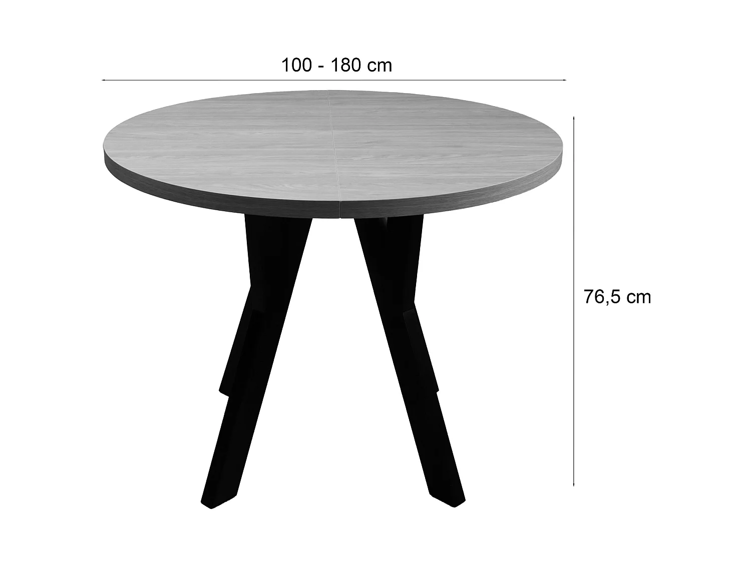 Table à manger extensible – Couleur chêne avec pieds noirs – 100x180x100 cm – OSENNESS
