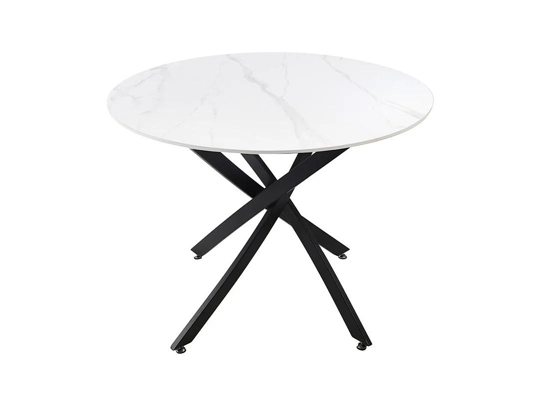 Table ronde D. 100 cm céramique blanc marbré pieds métal - RYDER 2