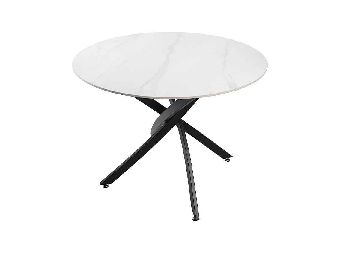 Table ronde D. 100 cm céramique blanc marbré pieds métal - RYDER 2