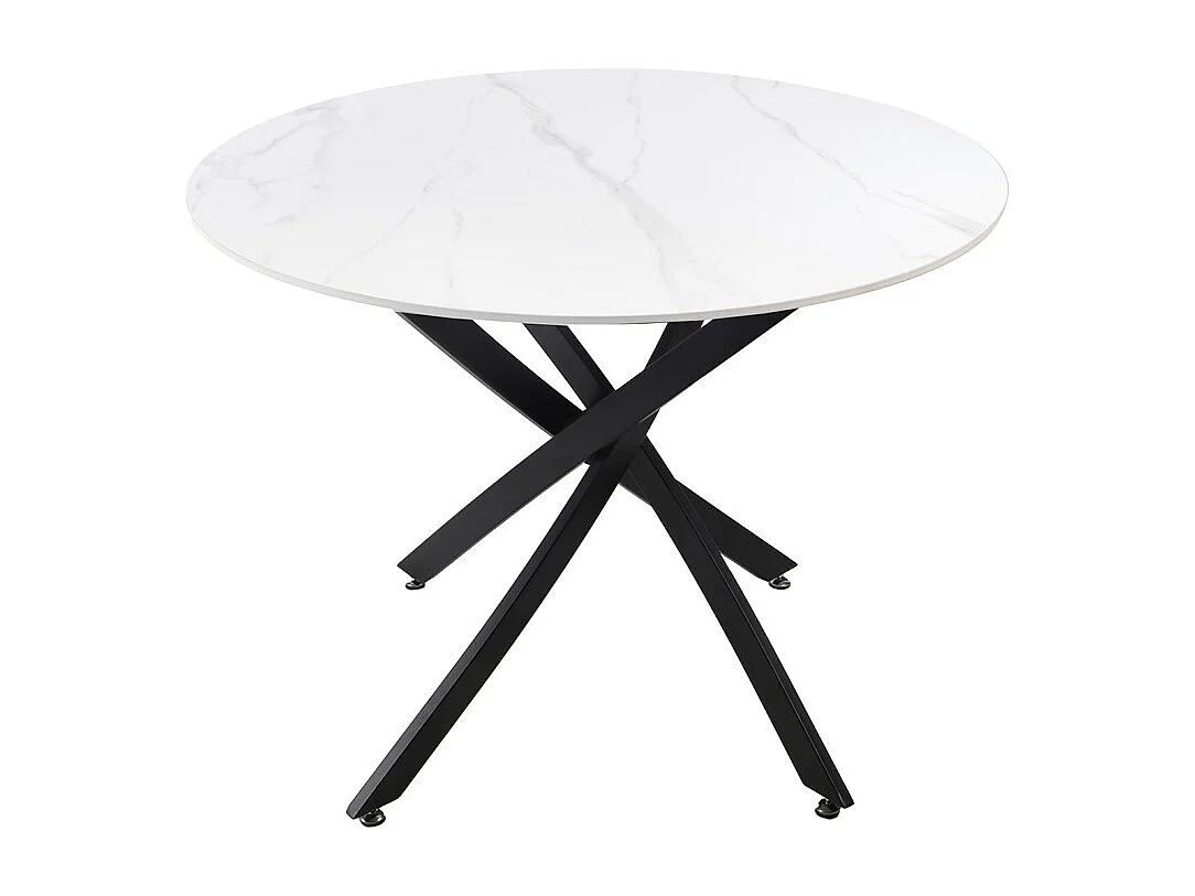 Table ronde D. 100 cm céramique blanc marbré pieds métal - RYDER 2