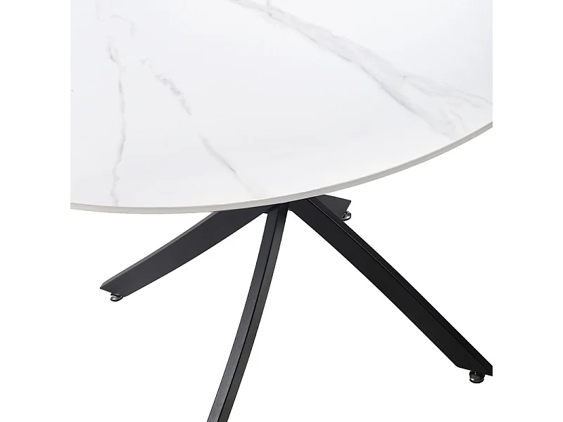 Table ronde D. 100 cm céramique blanc marbré pieds métal - RYDER 2
