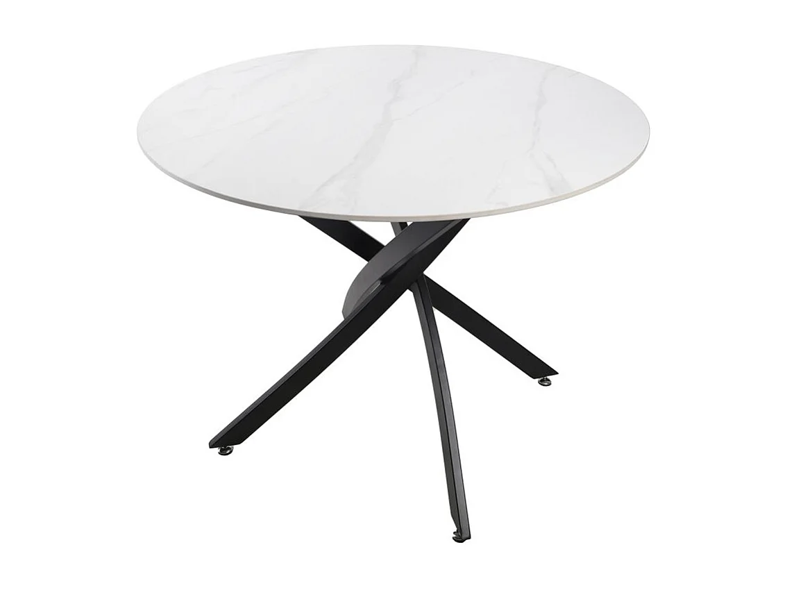 Table ronde D. 100 cm céramique blanc marbré pieds métal - RYDER 2