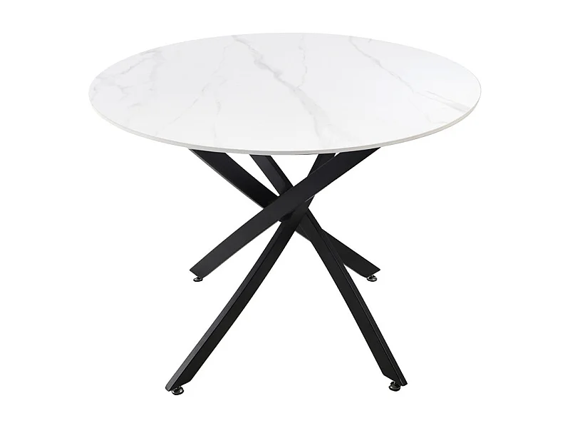 Table ronde D. 100 cm céramique blanc marbré pieds métal - RYDER 2
