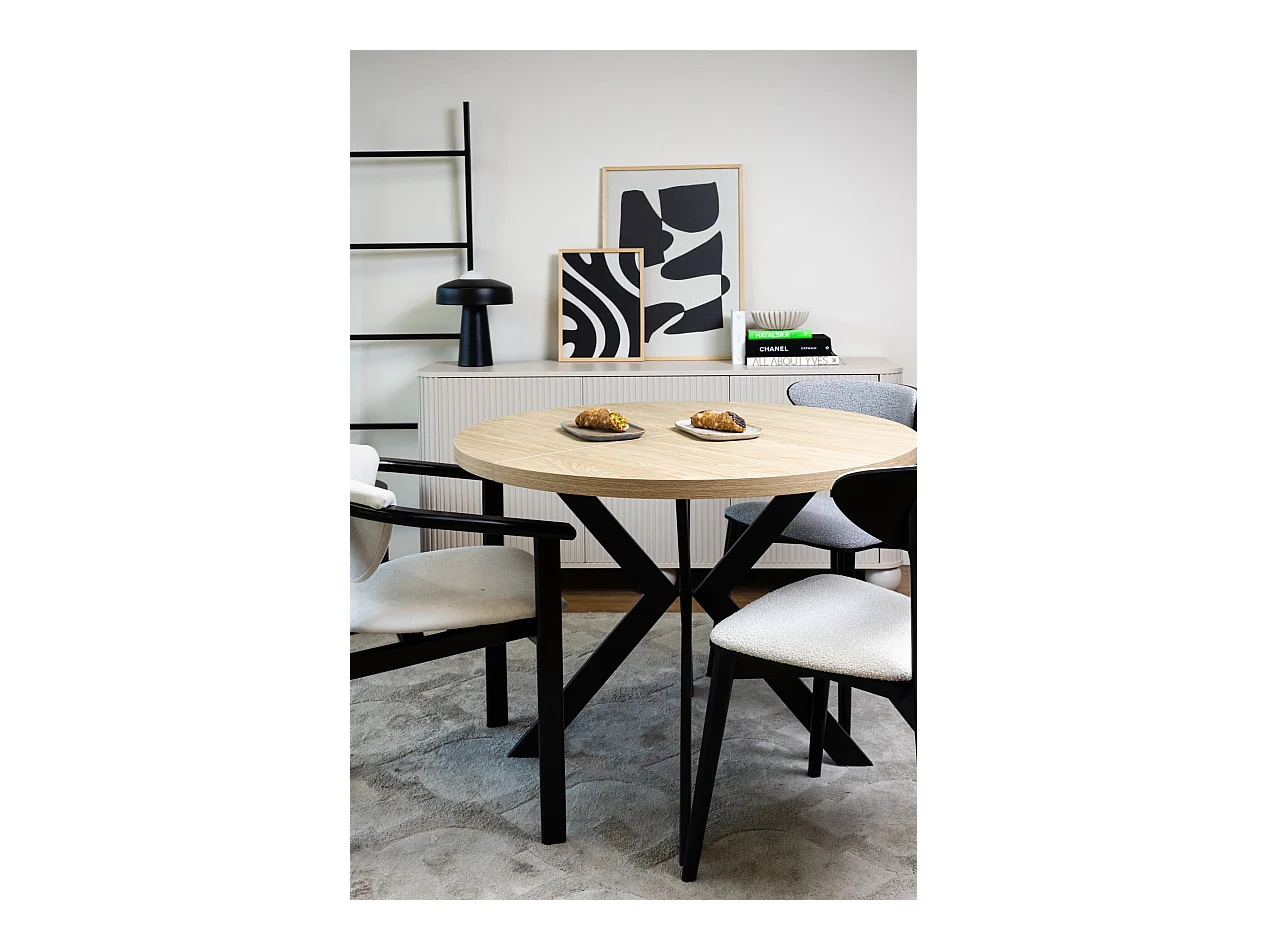 Table à manger extensible – Couleur chêne avec pieds noirs – 100x180x100 cm – CALLIONS