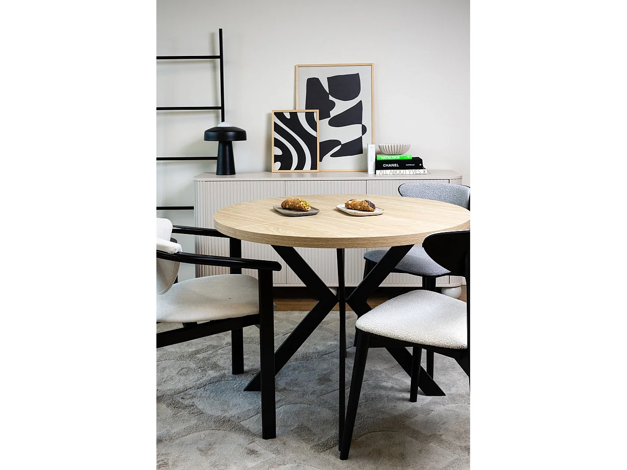 Table à manger extensible – Couleur chêne avec pieds noirs – 100x180x100 cm – CALLIONS