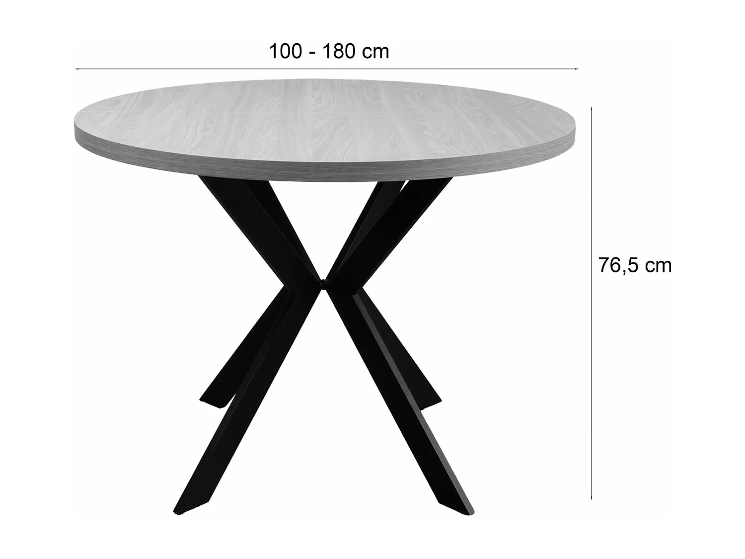 Table à manger extensible – Couleur chêne avec pieds noirs – 100x180x100 cm – CALLIONS