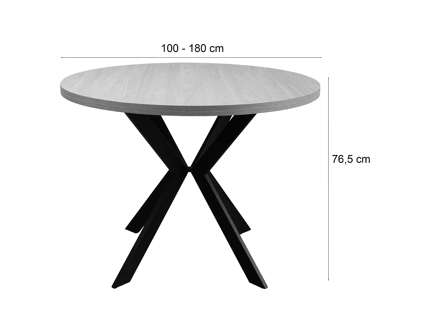 Table à manger extensible – Couleur chêne avec pieds noirs – 100x180x100 cm – CALLIONS