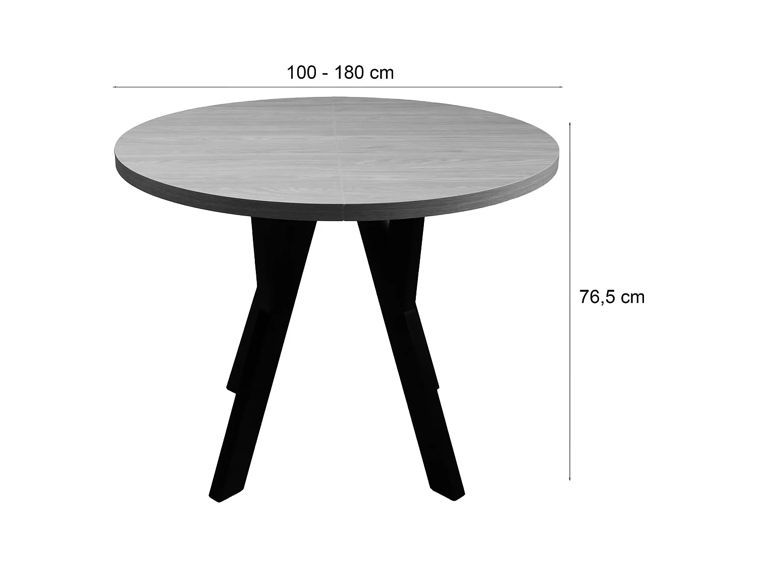 Table à manger extensible – Noyer Wisconsin avec pieds noirs – 100x180x100 cm – OSENNESS