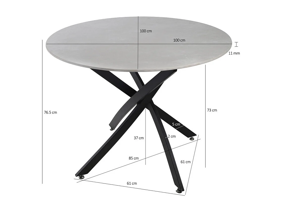 Table ronde D. 100 cm céramique gris pieds croisés métal - RYDER 2
