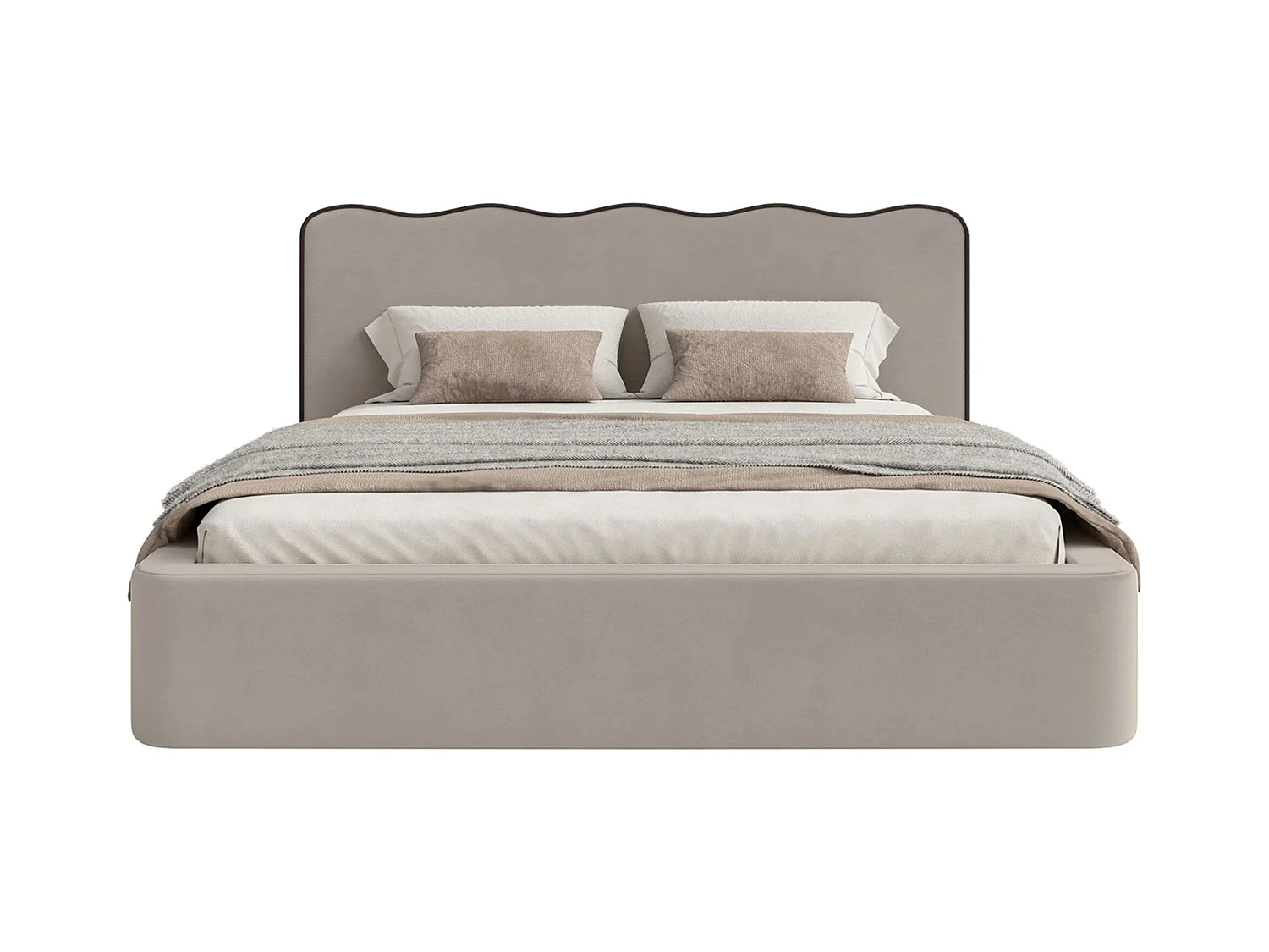 Lit tapissé – 200x200 cm – en velours beige – DUNEY