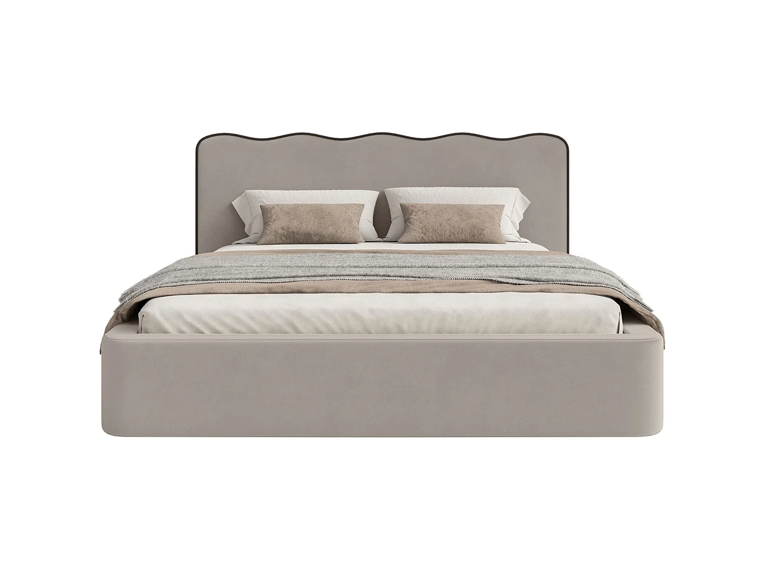 Lit tapissé – 180x200 cm – en velours beige – DUNEY