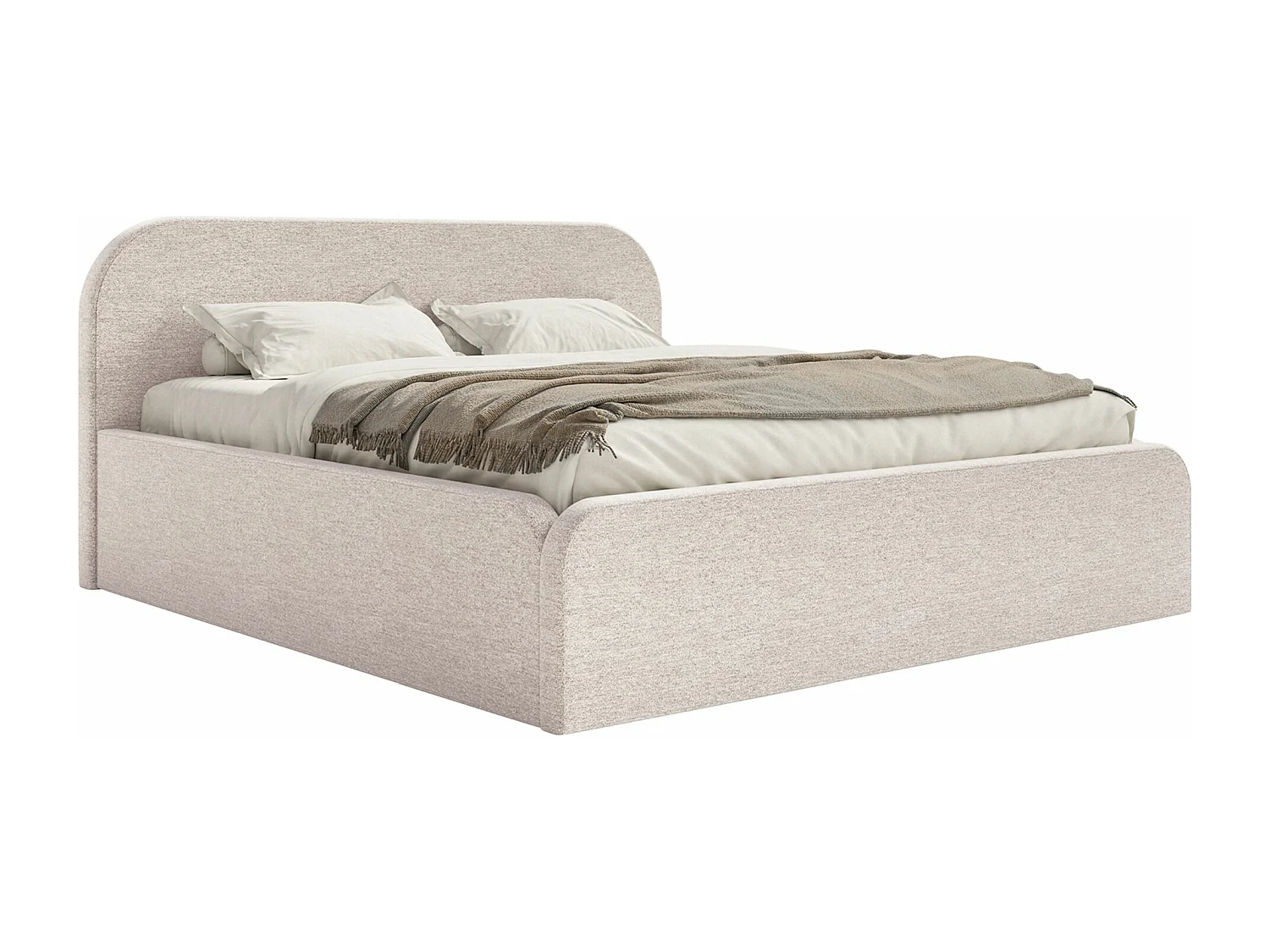 Lit tapissé – 180x200 cm – en tissu chenille beige clair – UMIKE