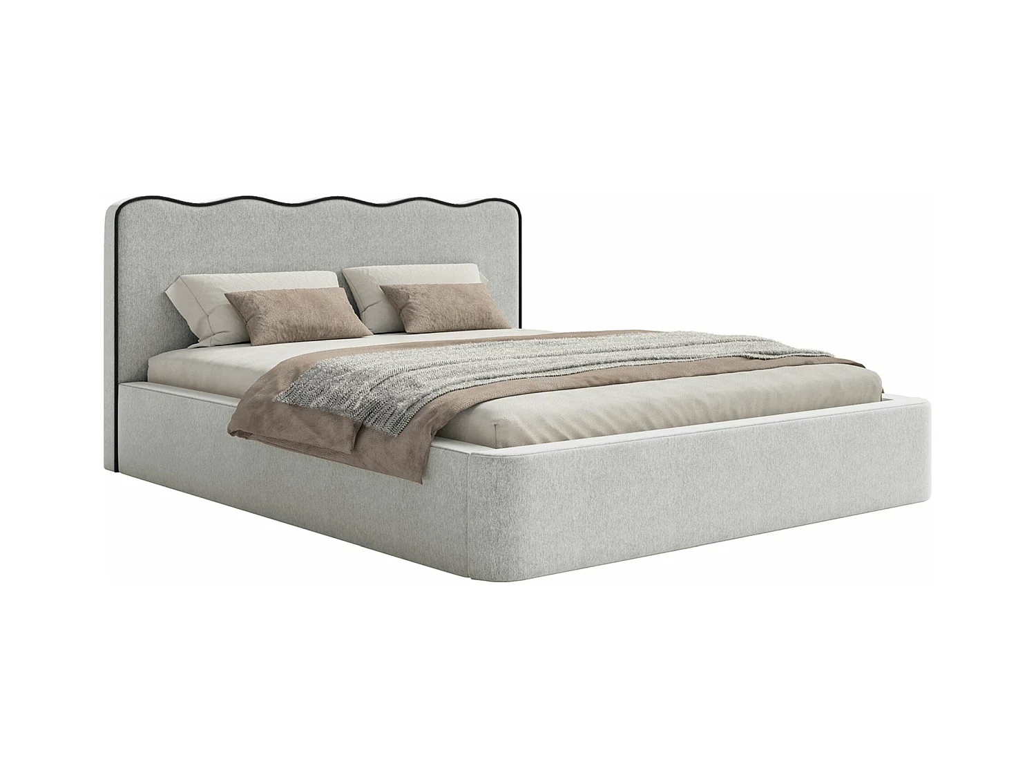 Lit tapissé – 180x200 cm – en tissu tressé gris clair – DUNEY