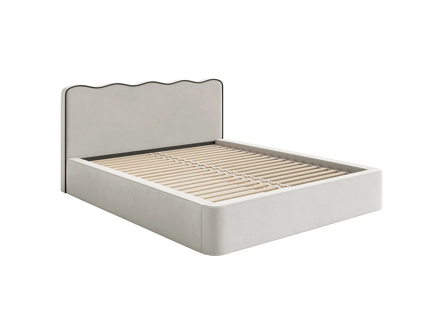 Lit tapissé – 160x200 cm – en velours beige clair – DUNEY