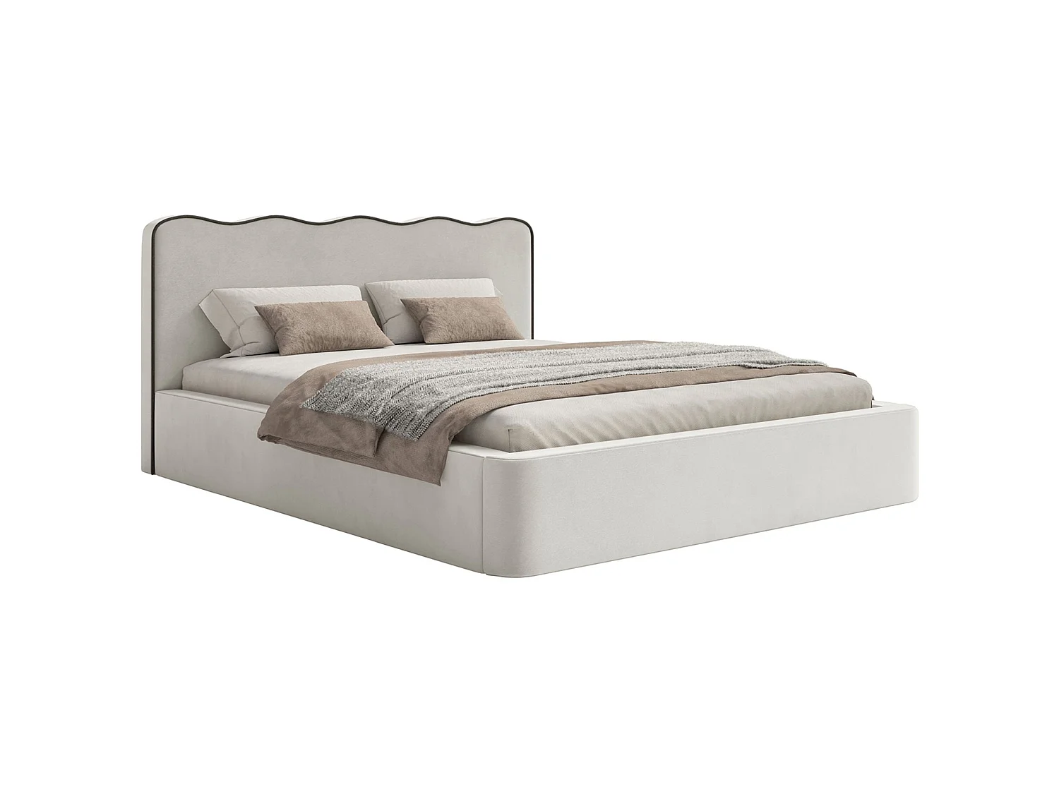 Lit tapissé – 160x200 cm – en velours beige clair – DUNEY