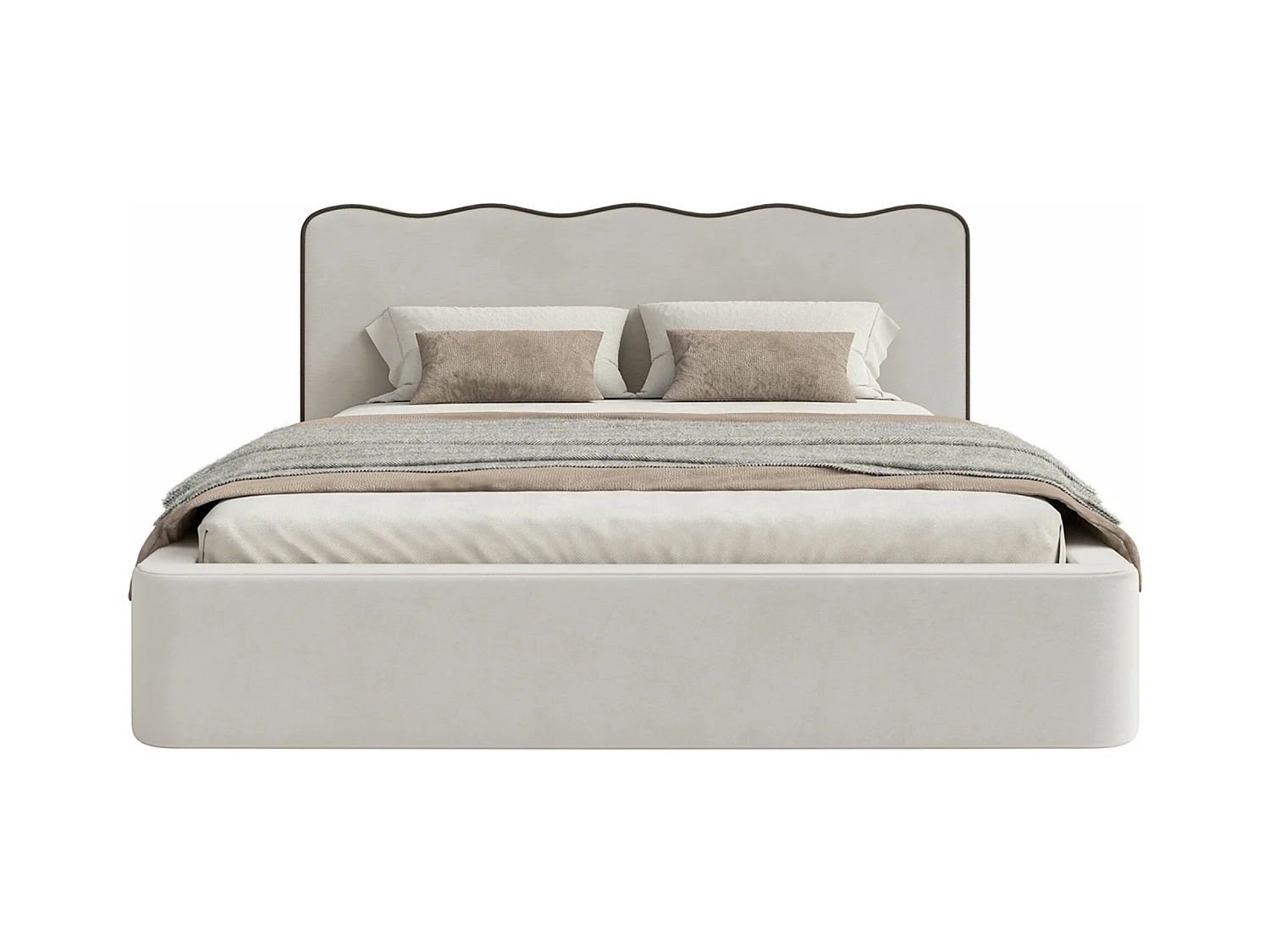 Lit tapissé – 180x200 cm – en velours beige clair – DUNEY