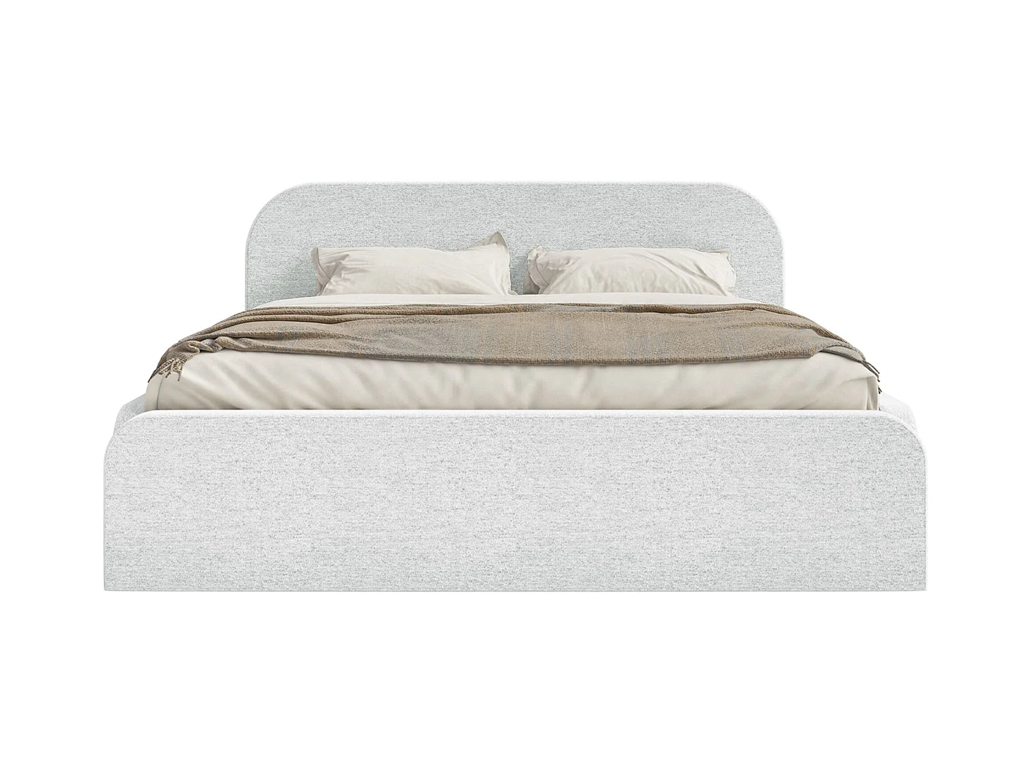 Lit tapissé – 160x200 cm – en tissu chenille gris clair – UMIKE