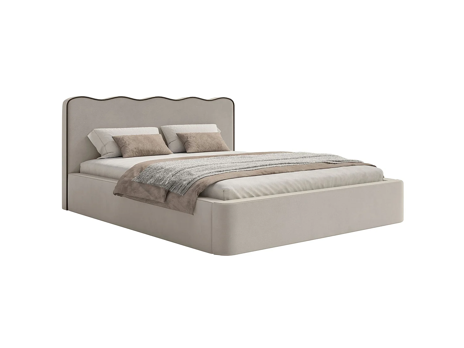 Lit tapissé – 160x200 cm – en velours beige – DUNEY