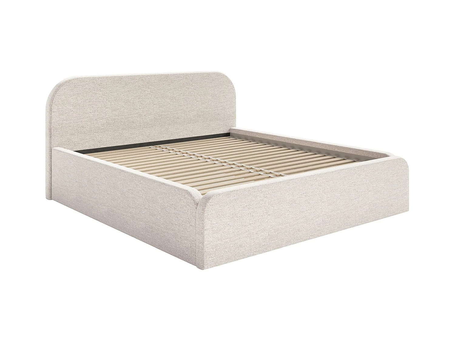 Lit tapissé – 160x200 cm – en tissu chenille beige clair – UMIKE