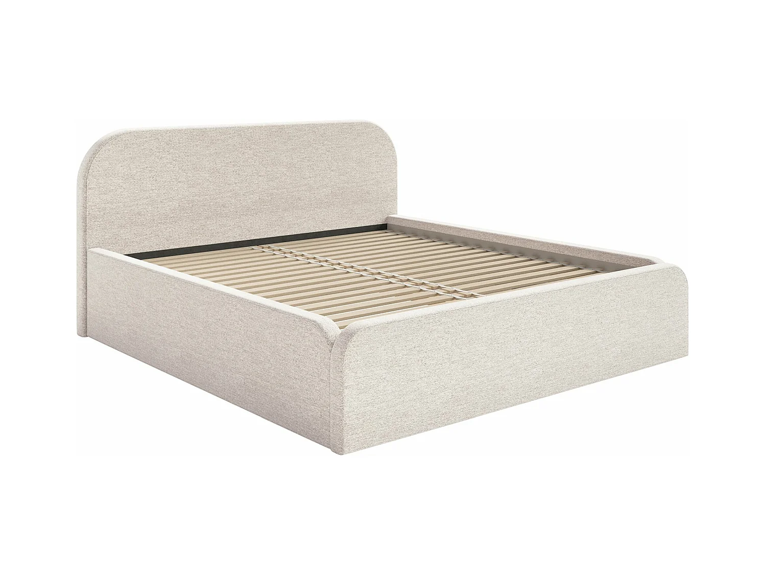 Lit tapissé – 200x200 cm – en tissu chenille beige clair – UMIKE