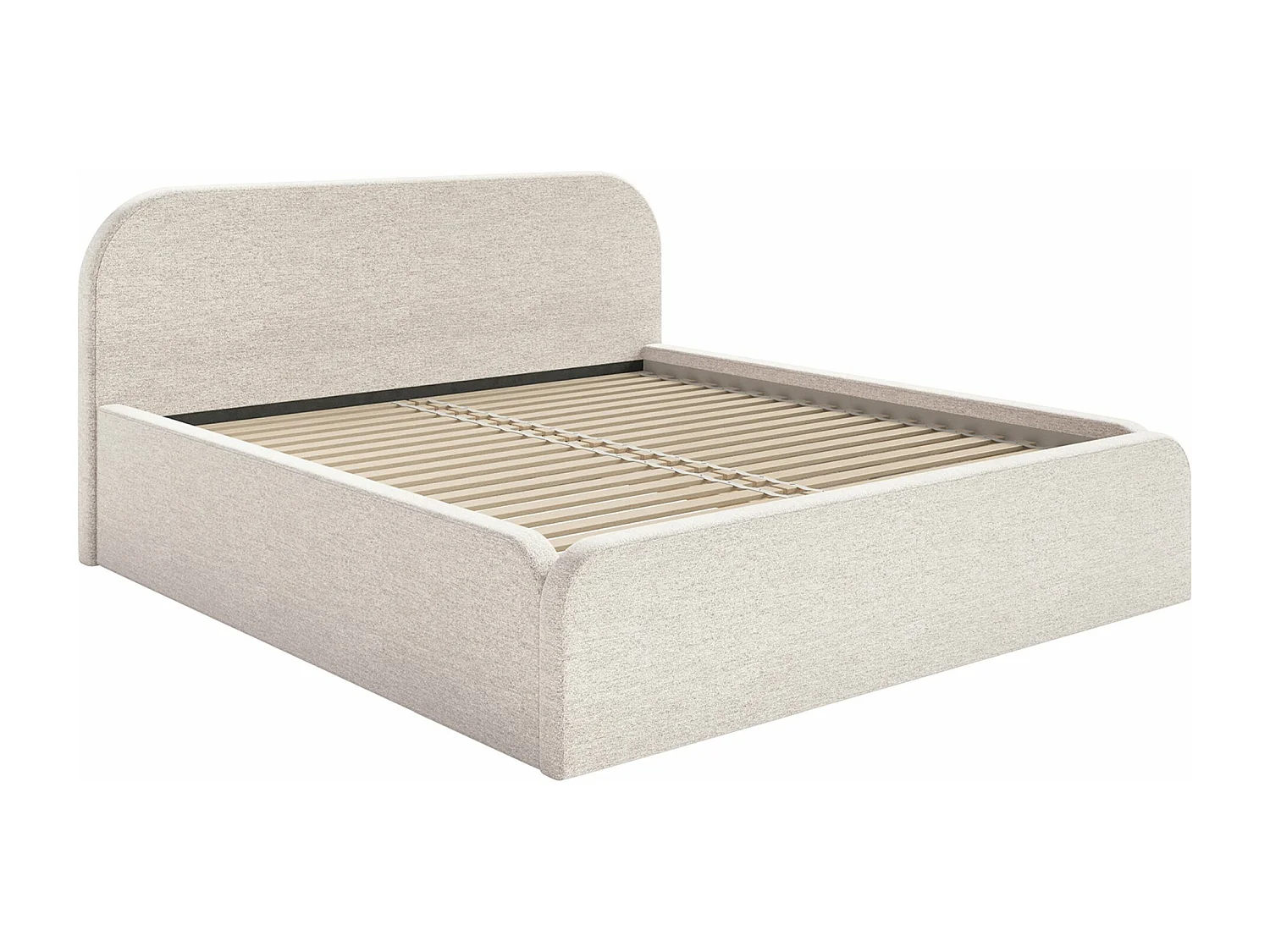 Lit tapissé – 200x200 cm – en tissu chenille beige clair – UMIKE