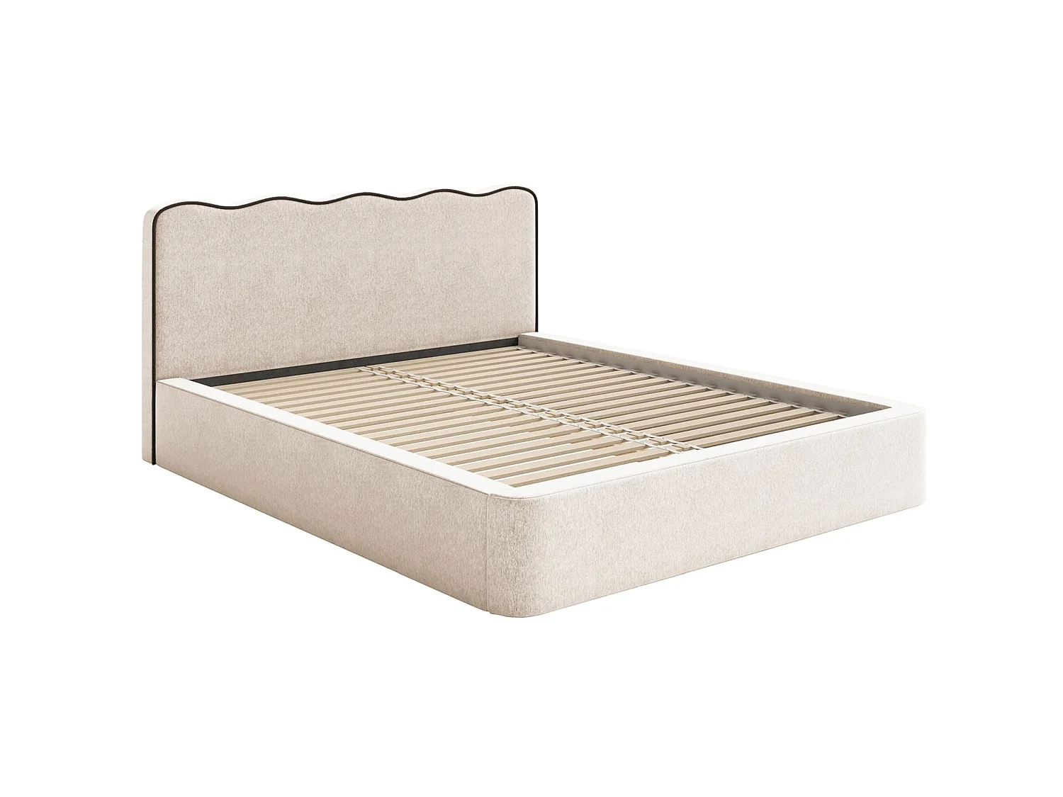 Lit tapissé – 200x200 cm – en tissu tressé beige clair – DUNEY
