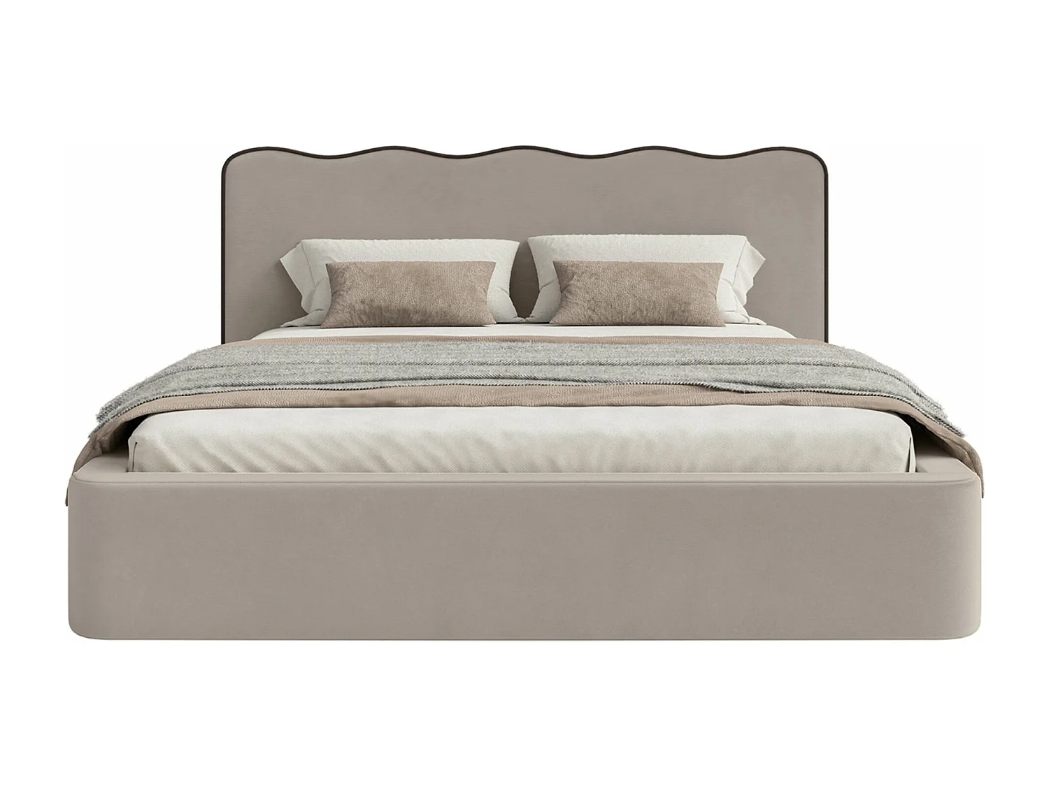 Lit tapissé – 140x200 cm – en velours beige – DUNEY