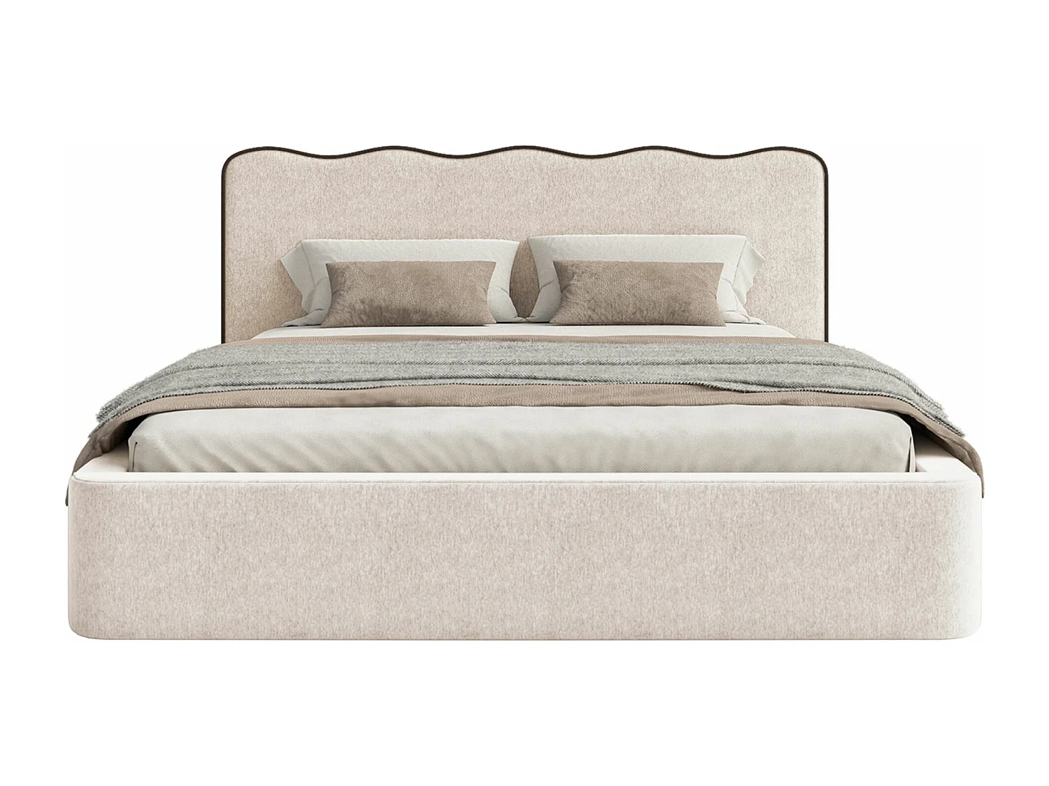 Polsterbett 140x200 - mit Strukturstoff - Hellbeige - DUNEY