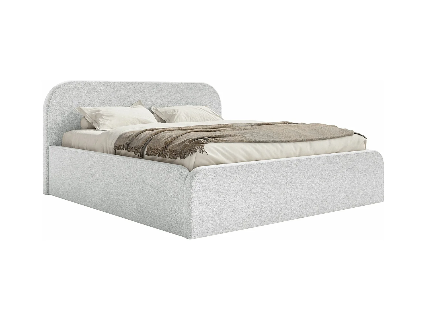 Lit tapissé – 200x200 cm – en tissu chenille gris clair – UMIKE