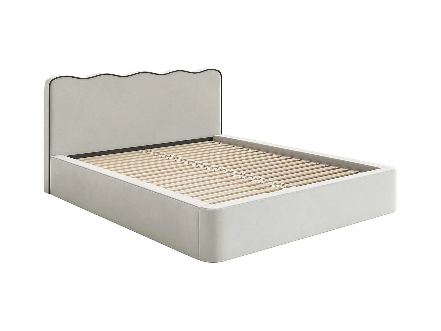 Lit tapissé – 200x200 cm – en velours beige clair – DUNEY