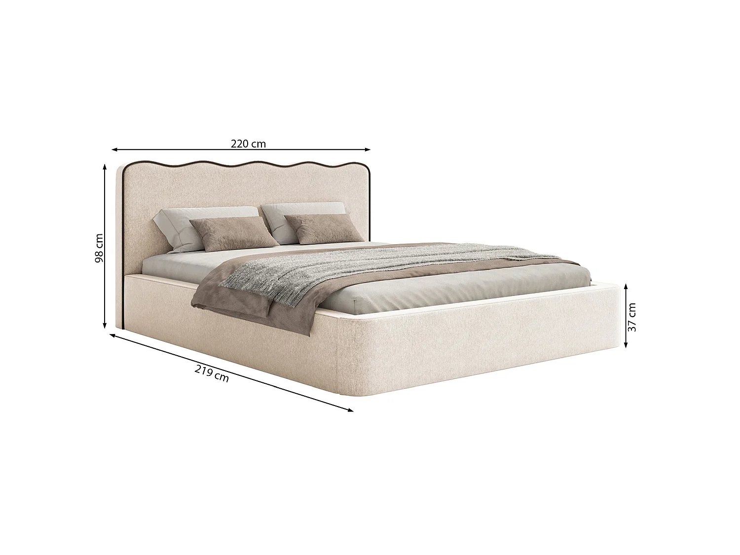 Gestoffeerd bed – 200x200 cm – in lichtbeige fluweel – DUNEY